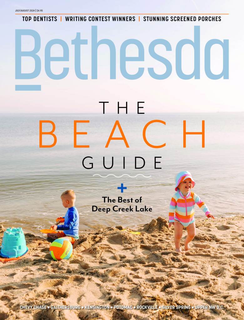 cover of a magazine "Bethesda" "The Beach Guide" with photo of kids at the beach