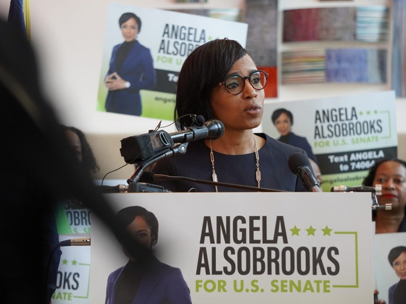 Prince George's County Executive Angela Alsobrooks has a 5-point lead over Republican Larry Hogan in their U.S. Senate contest, a new poll shows.