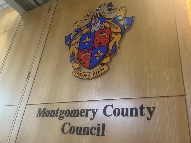 Montgomery County Council seal outside the council chambers room in Rockville