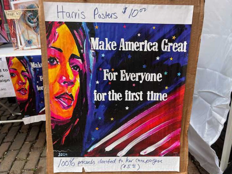 Posters promoting Kamala Harris for president on sale near the Democratic Convention