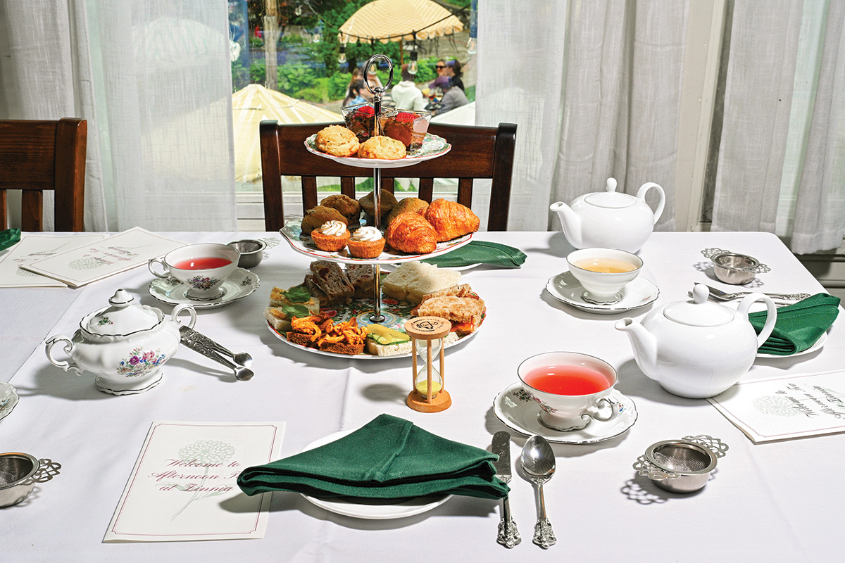 Zinnia dining table set up for tea