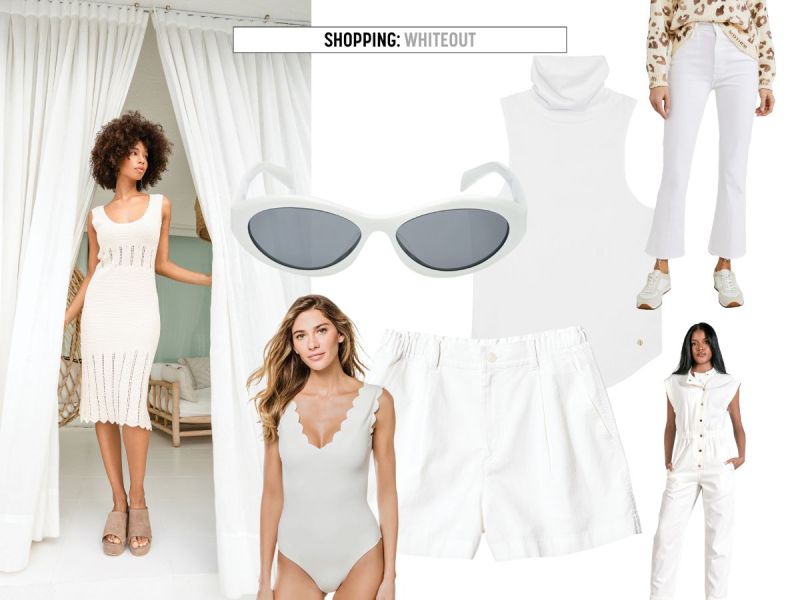 models in white clothing, white sunglasses, white clothing