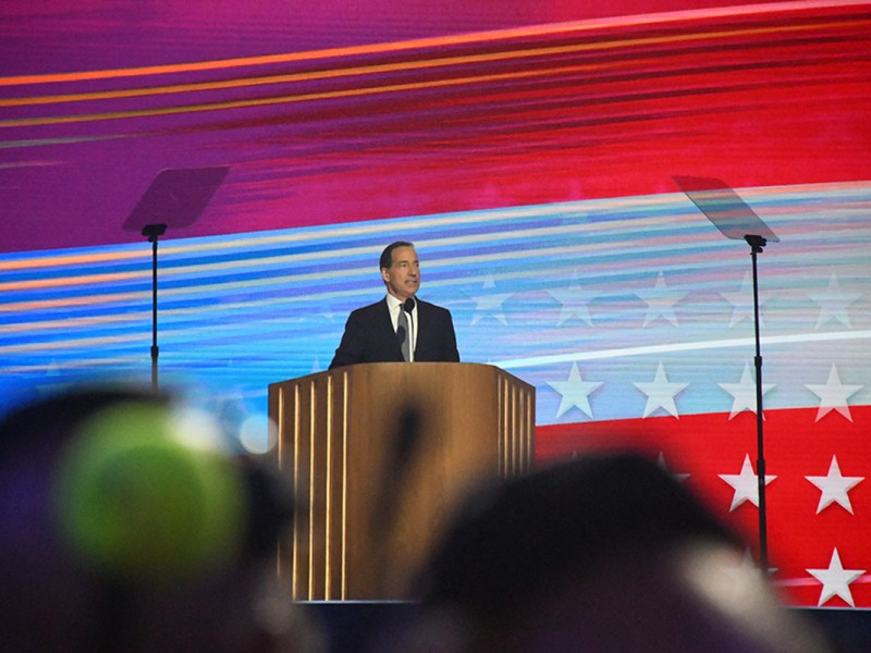 Jamie Raskin speaks at the Democratic National Convention against the Trump campaign