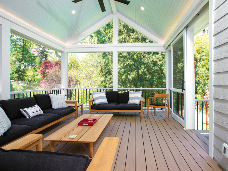 A roomy screened porch serves as a lounge area for the Rissmiller family of Chevy Chase.