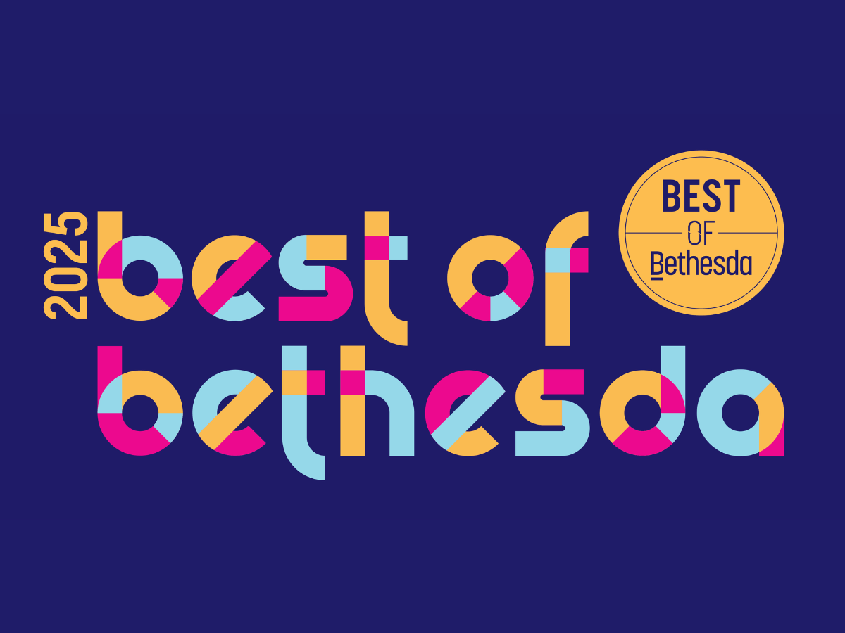 "2025 best of bethesda" in a colorful font, "best of bethesda" on a gold seal